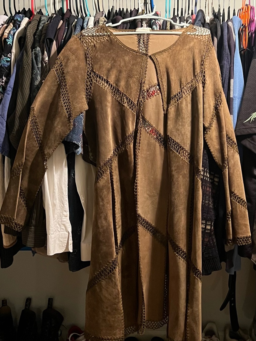 Nordstrom Brown Suede Patchwork Long Jacket
